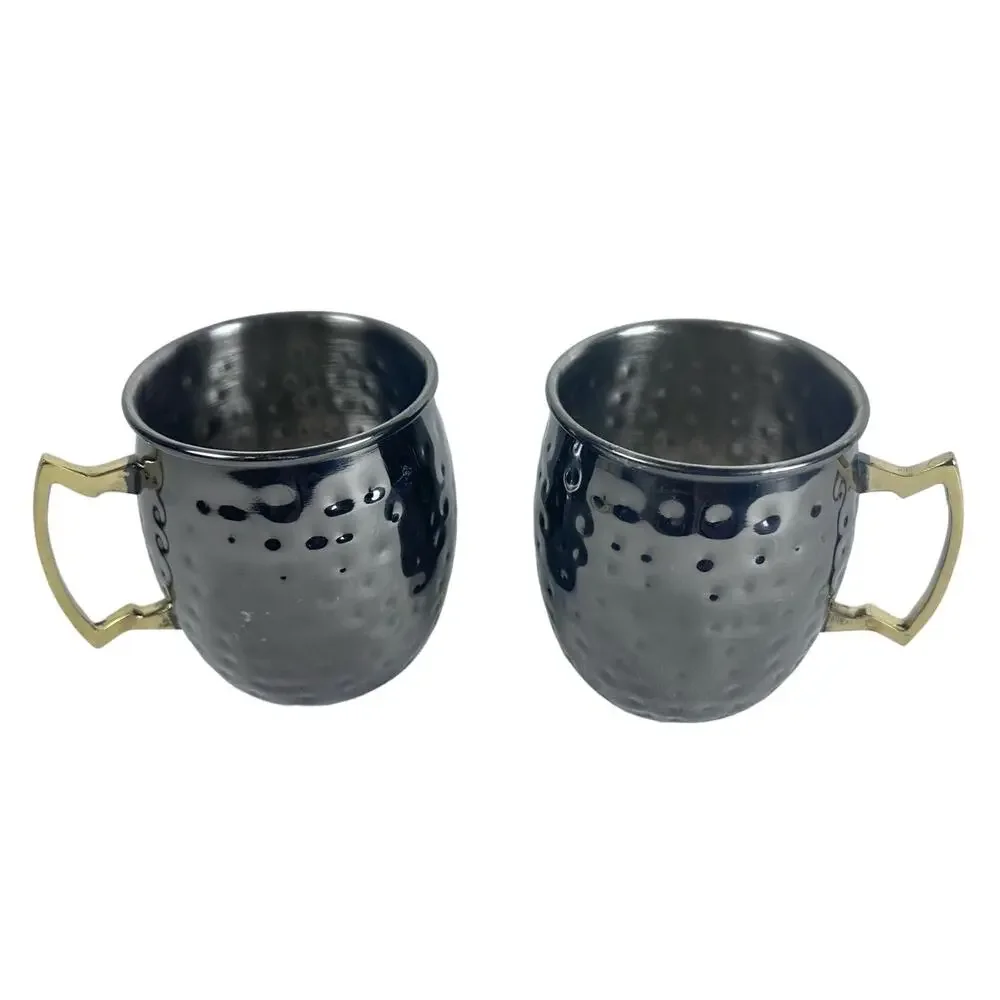Moscow Mule Stainless Steel Mugs Gunmetal Gray Brass Handles-Set of 2-Excellent!